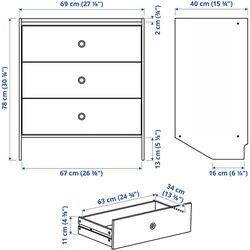 Комод Ikea Racknas 3 ящика/подвесной 69x78 (Белый) Thumb