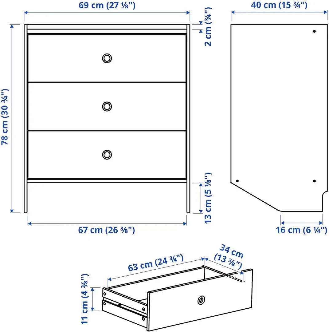 Комод Ikea Racknas 3 ящика/подвесной 69x78 (Белый)