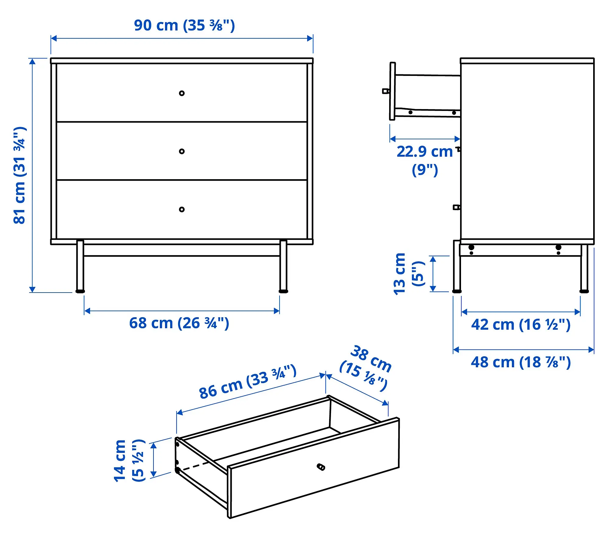 Comoda Ikea Radmanso 3 sertare 90x48x81 (Nuc maro)