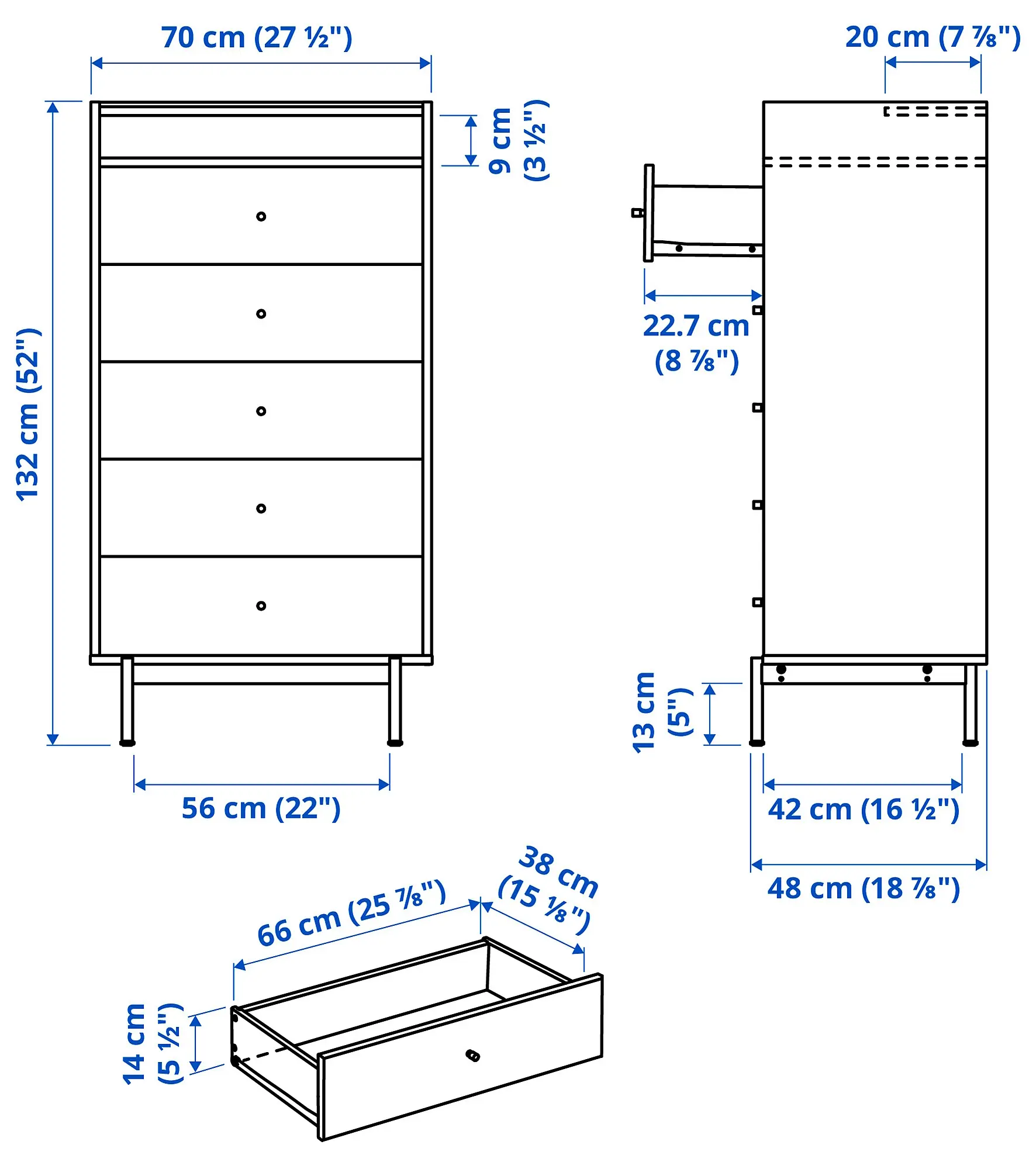 Comoda Ikea Radmanso 5 sertare 70x48x132 (Nuc maro)