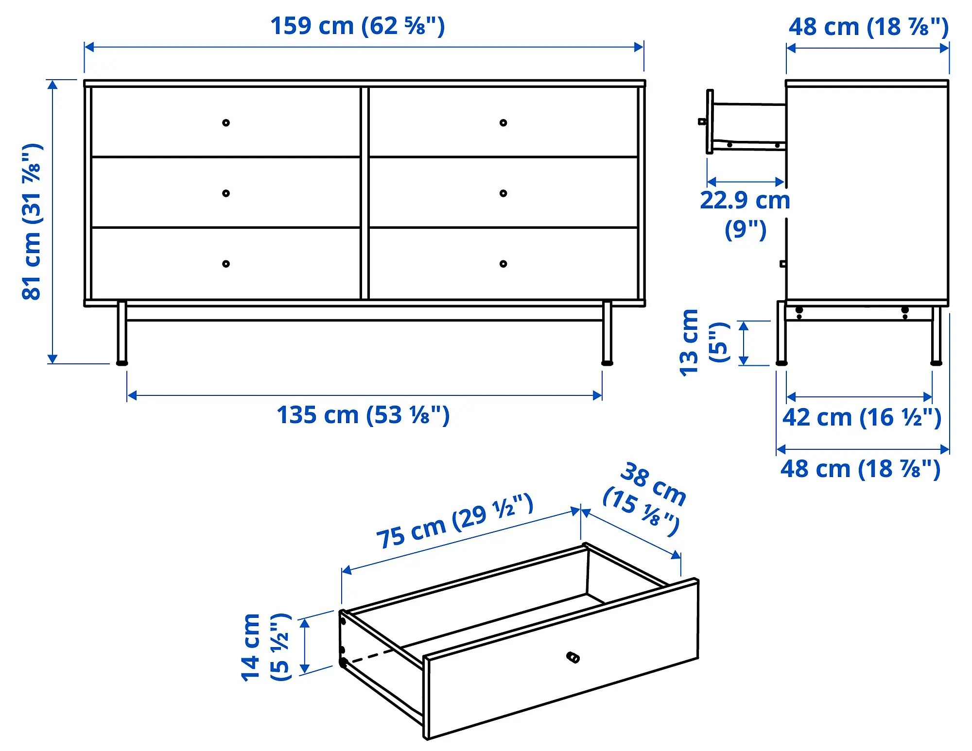 Comoda Ikea Radmanso 6 sertare 159x48x81 (Nuc maro)