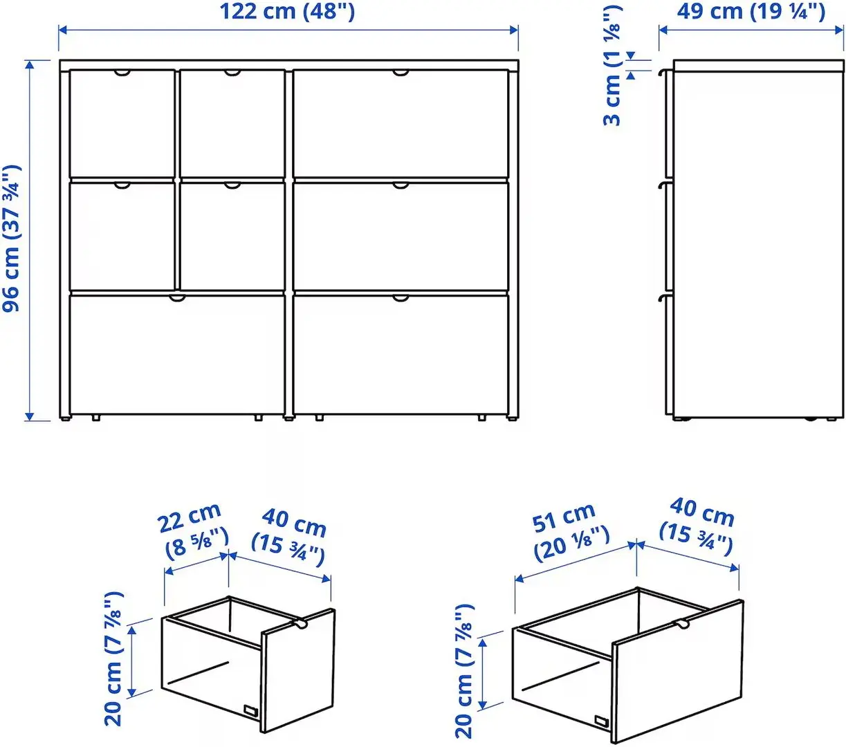 Comodă Ikea Visthus 8 sertare 122x96 (Gri/Alb)