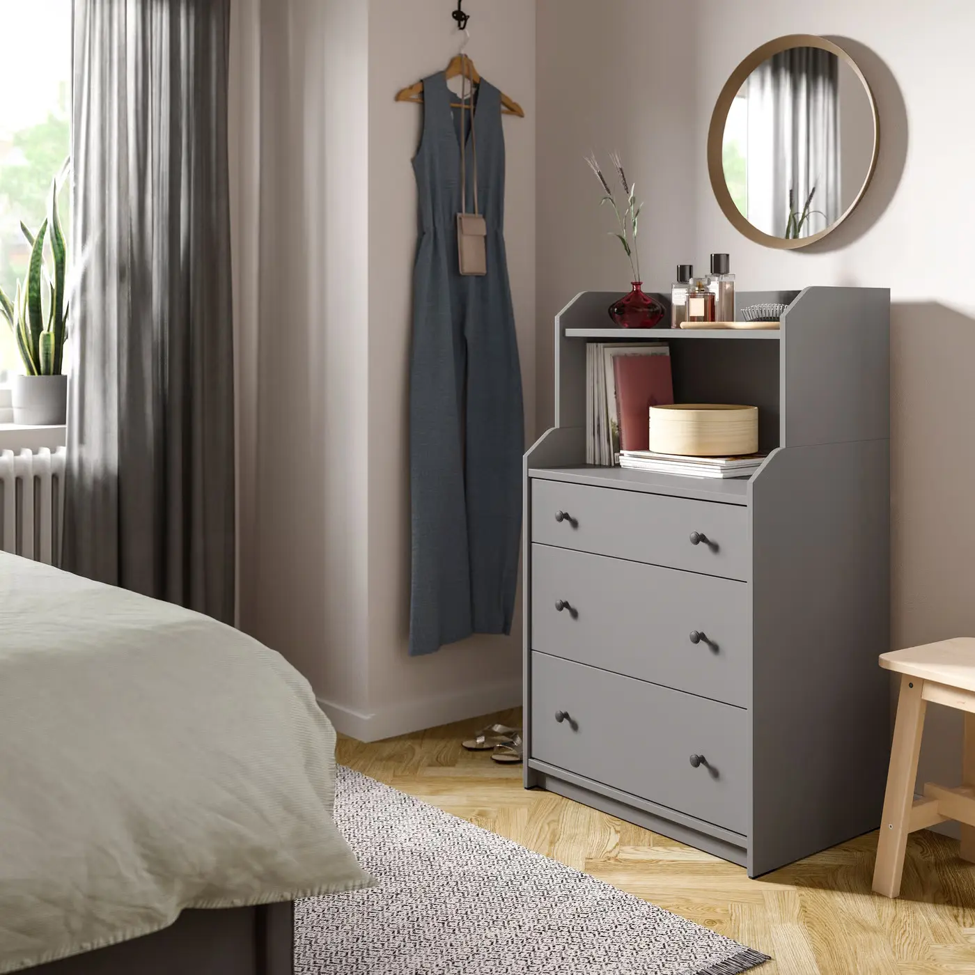 Comoda cu polita Ikea Hauga 70x46x116 (Gri) - 5