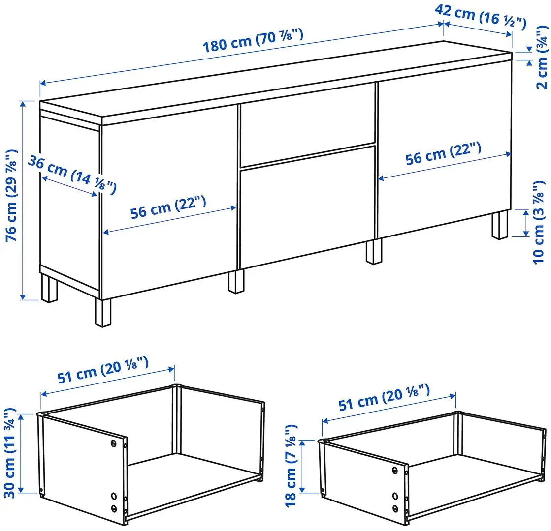 Bufet Ikea Besta/Sindvik/Lappviken/Stubbarp glisiera sertar cu sistem apasare 180x42x76 (Alb)