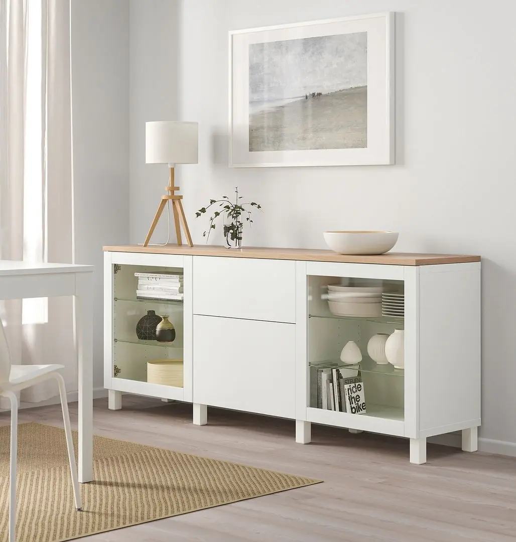 Bufet Ikea Besta/Sindvik/Lappviken/Stubbarp glisiera sertar cu sistem apasare 180x42x76 (Alb)