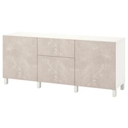 Tumba Ikea Besta/Bergsviken/Stubbarp glisiera sertar cu sistem apasare 180x42x74 (Alb/Marmura bej) Thumb