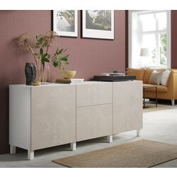 Tumba Ikea Besta/Bergsviken/Stubbarp glisiera sertar cu sistem apasare 180x42x74 (Alb/Marmura bej)