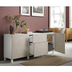 Tumba Ikea Besta/Bergsviken/Stubbarp glisiera sertar cu sistem apasare 180x42x74 (Alb/Marmura bej) Thumb