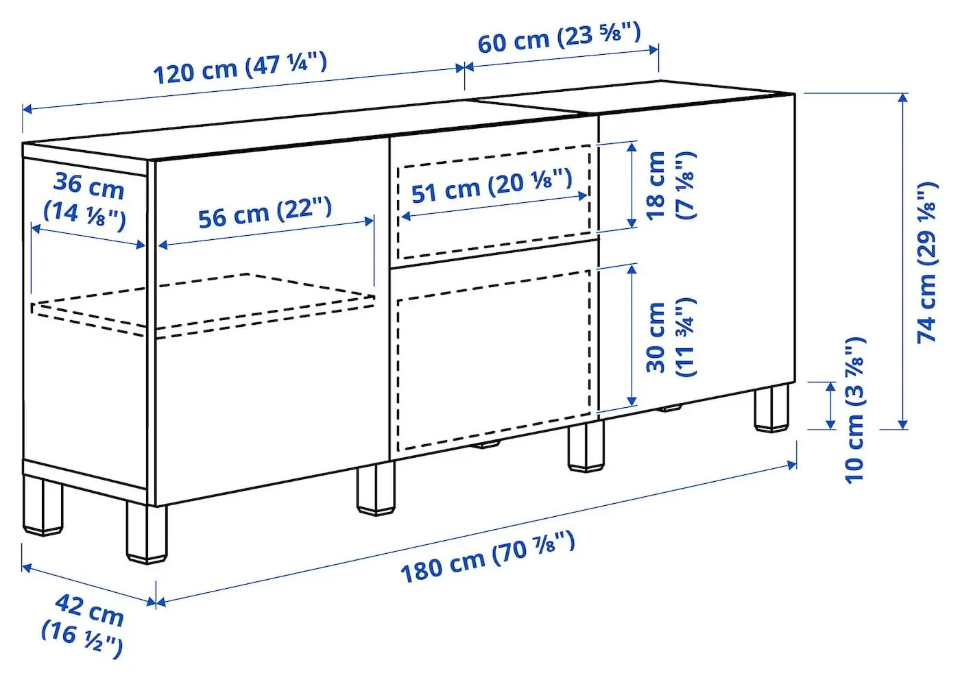 Tumba Ikea Besta/Bergsviken/Stubbarp glisiera sertar cu sistem apasare 180x42x74 (Alb/Marmura bej)