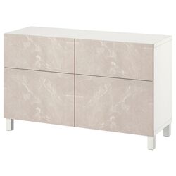 Tumba Ikea Besta/Bergsviken/Stubbarp sina sertar cu inchidere lina 120x42x74 (Alb/Marmura bej) Thumb