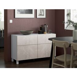Tumba Ikea Besta/Bergsviken/Stubbarp sina sertar cu inchidere lina 120x42x74 (Alb/Marmura bej)
