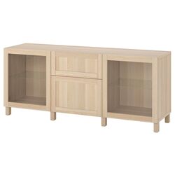 Bufet Ikea Besta usi/sertare/deschidere apăsare 180x42x74 (Hanviken/Sindvik/Stubbarp Aspect Stejar Alb)