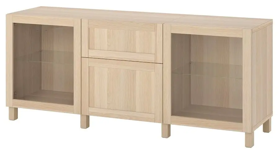 Bufet Ikea Besta usi/sertare/deschidere apăsare 180x42x74 (Hanviken/Sindvik/Stubbarp Aspect Stejar Alb)