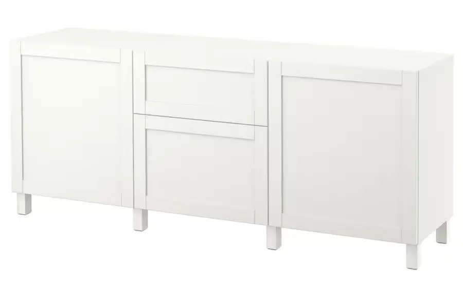 Tumba Ikea Besta usi/sertare/sină sertar închidere lină 180x42x74 (Alb/Hanviken/Stubbarp Alb)