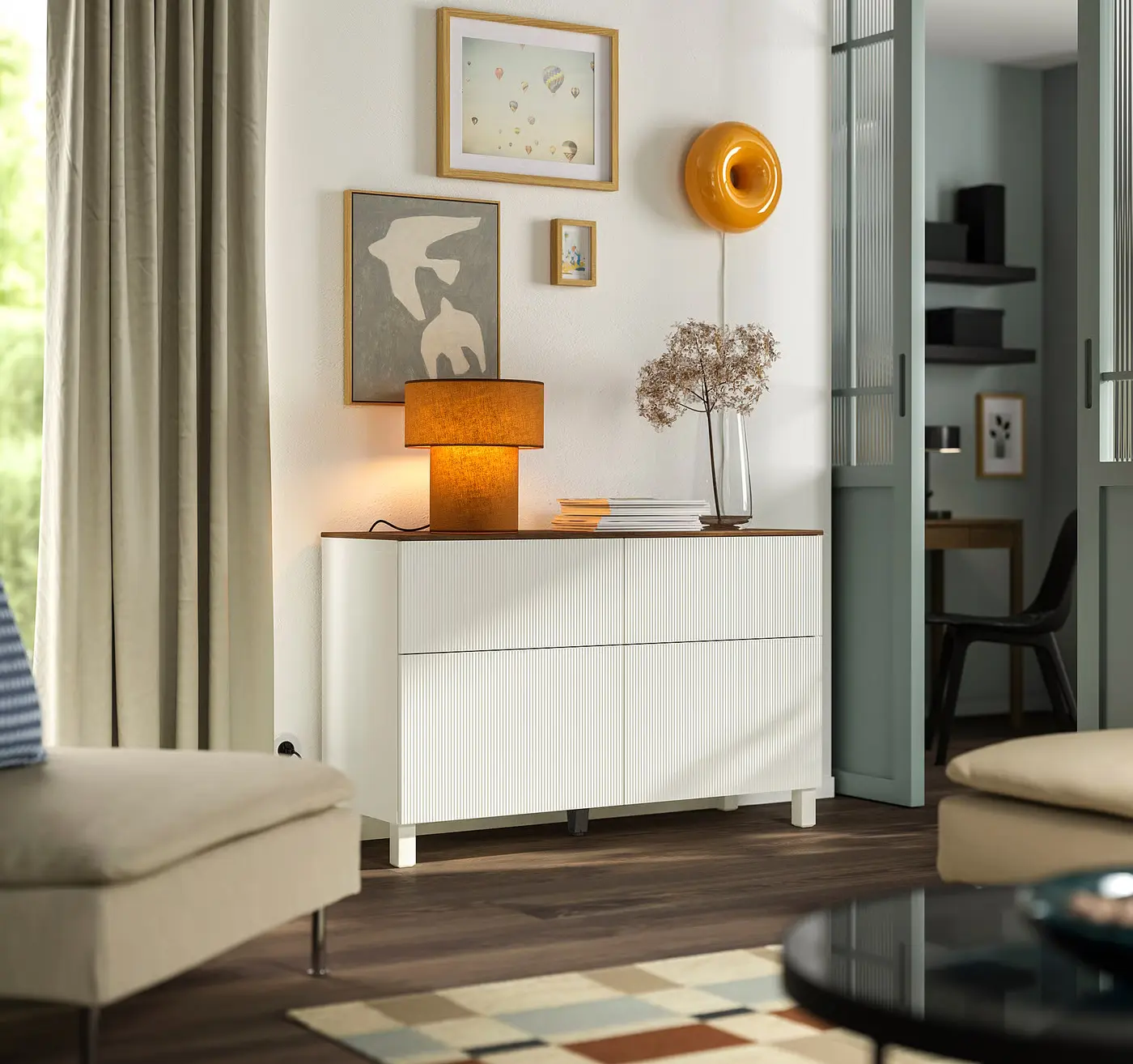 Tumba Ikea Besta/Forvaltare usi/sertare 120x42x74 (Alb/Aspect Nuc) - 2