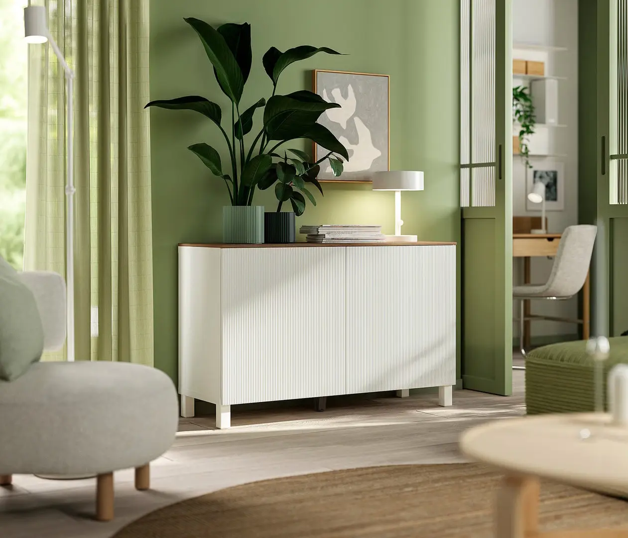 Tumba Ikea Besta/Forvaltare cu usi 120x42x75 (Alb/Aspect Nuc)