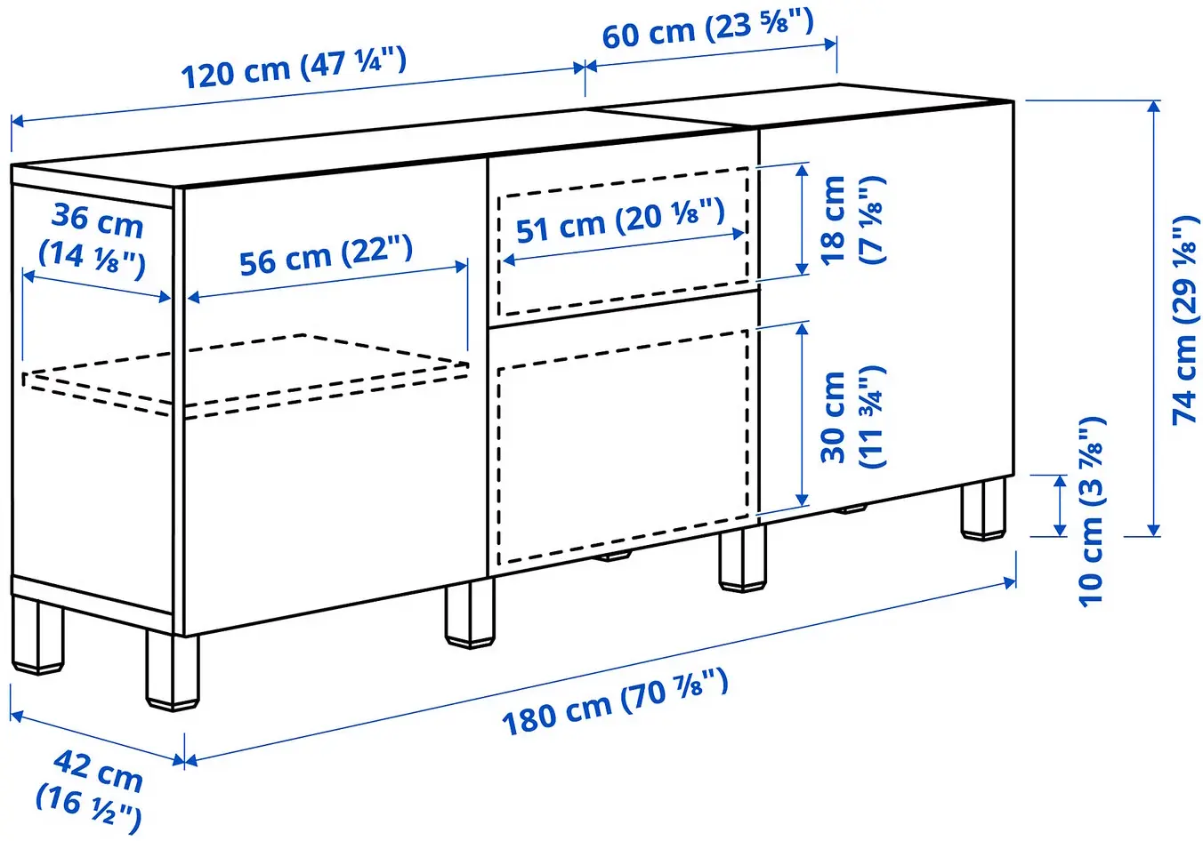Тумба Ikea Besta/Forvaltare с ящиками 180x42x75 (Белый/Под Орех) - 3