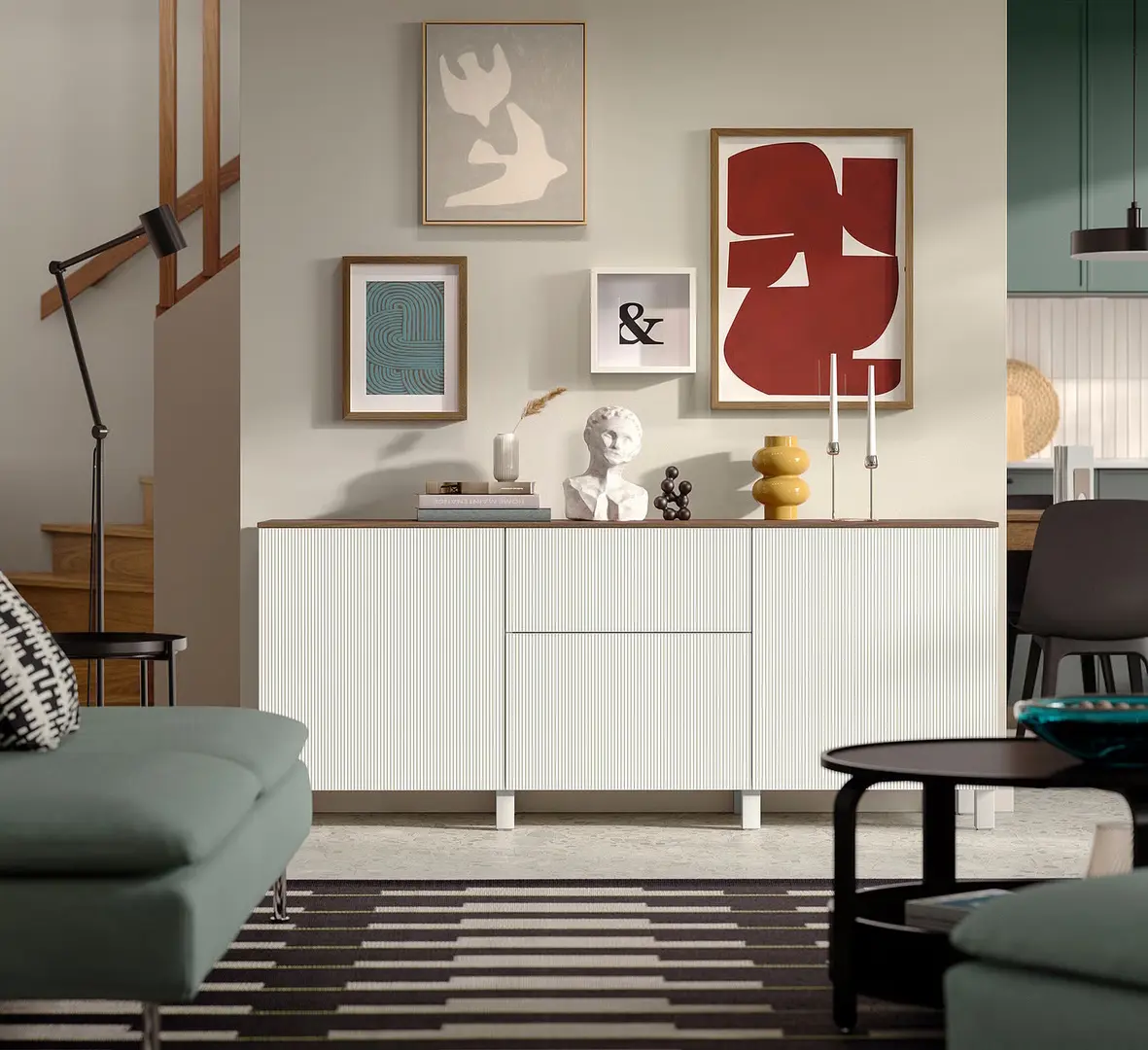 Тумба Ikea Besta/Forvaltare с ящиками 180x42x75 (Белый/Под Орех)