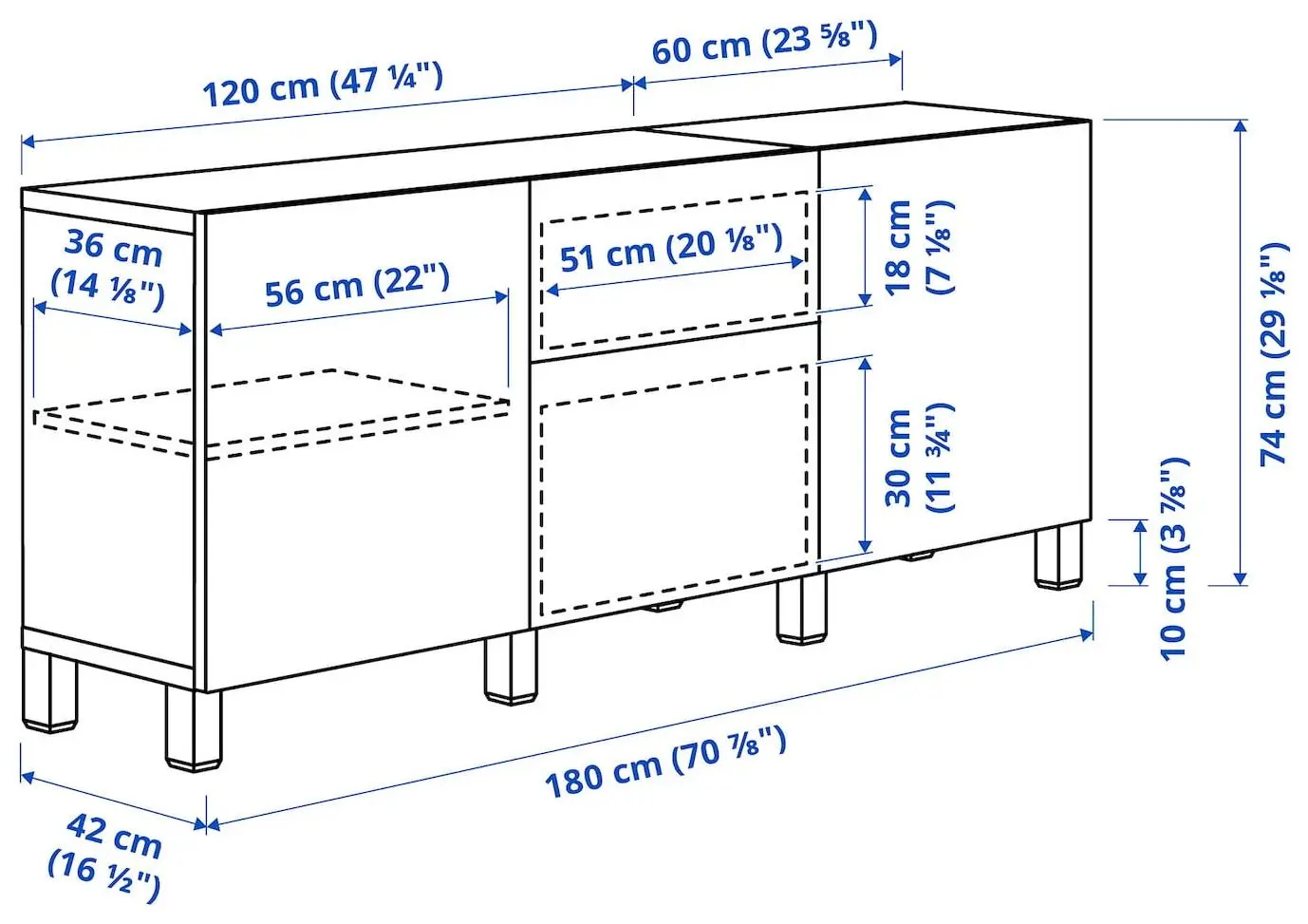 Tumba Ikea Besta/Hanviken/Stubbarp balamale cu inchidere lina 180x42x74 (Aspect Stejar) - 2