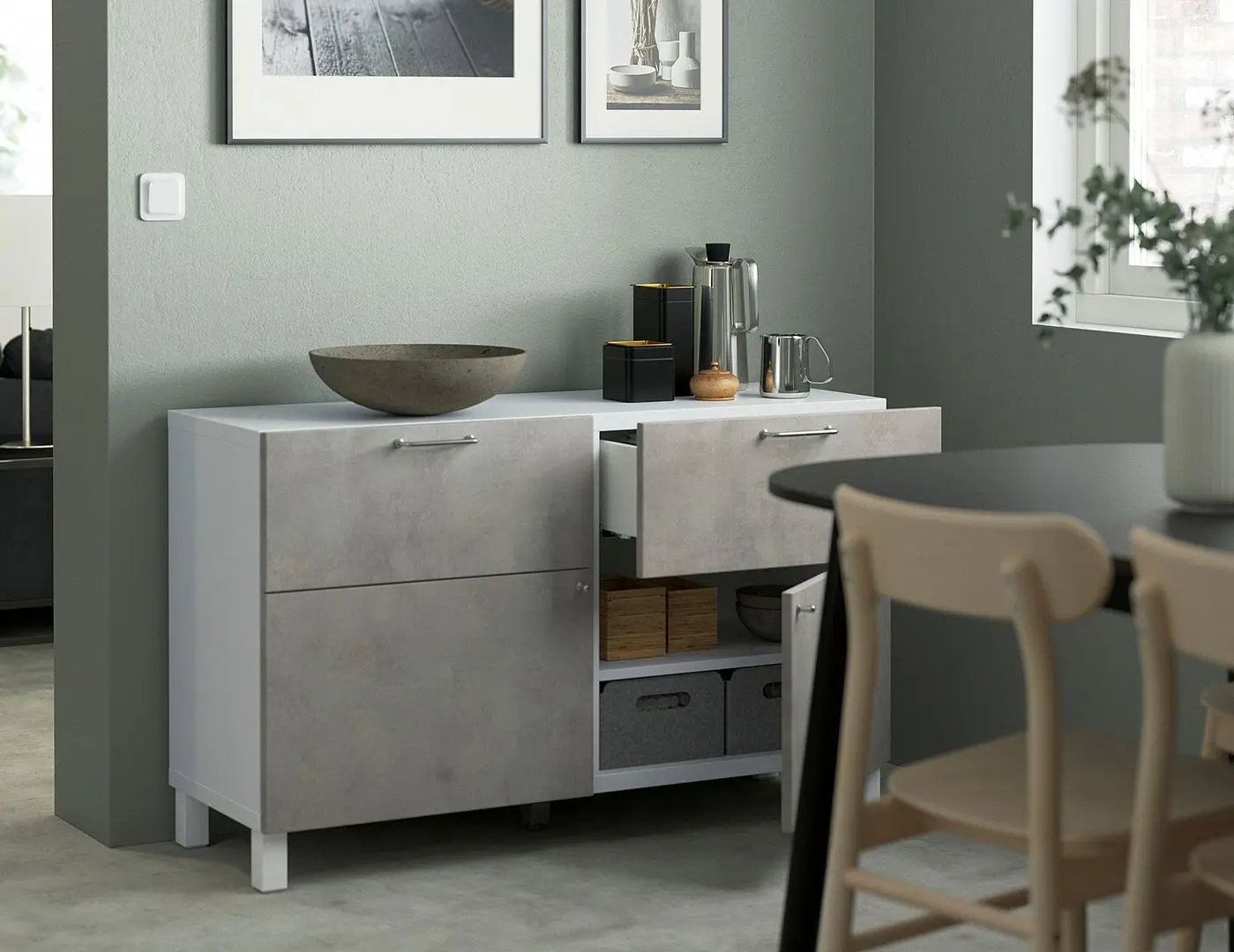 Тумба Ikea Besta/Kallviken/Stubbarp ящик с плавно-закрывающимися направляющими 120x42x74 (Белый/Имитация бетона) - 5