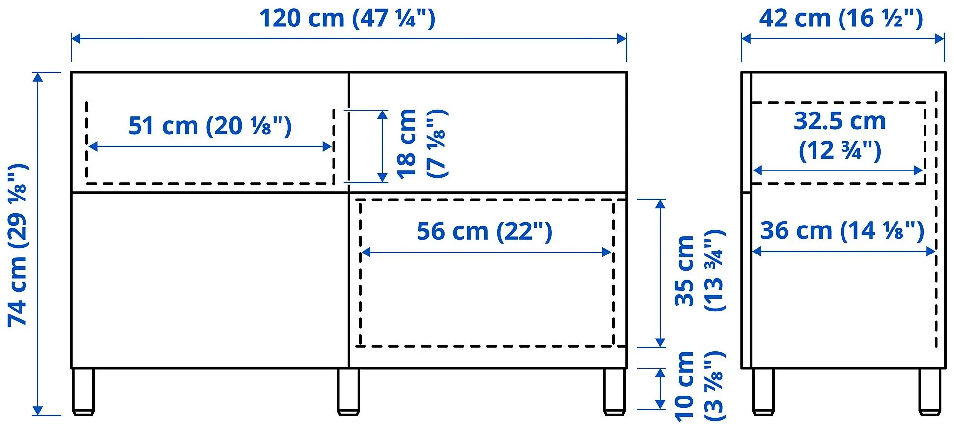 Тумба Ikea Besta/Kallviken/Stubbarp ящик с плавно-закрывающимися направляющими 120x42x74 (Белый/Имитация бетона) - 7