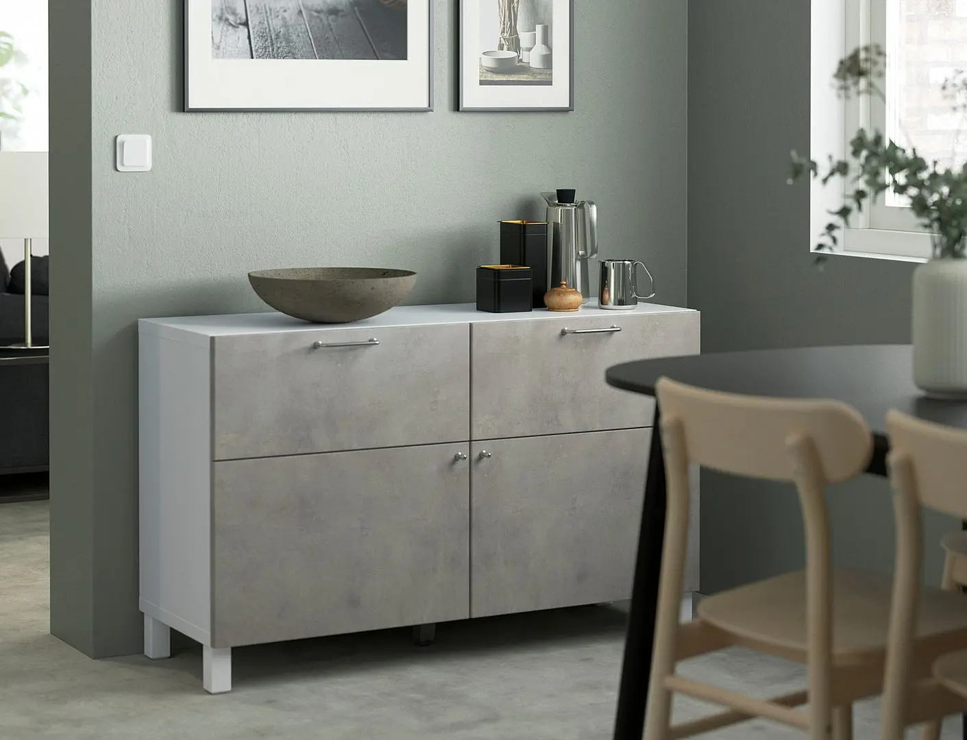 Тумба Ikea Besta/Kallviken/Stubbarp ящик с плавно-закрывающимися направляющими 120x42x74 (Белый/Имитация бетона)