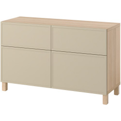 Тумба Ikea Besta/Krukmakare дверцы/ящики 120x42x74 (Бежевый/Имитация Состаренного Дуба) Thumb