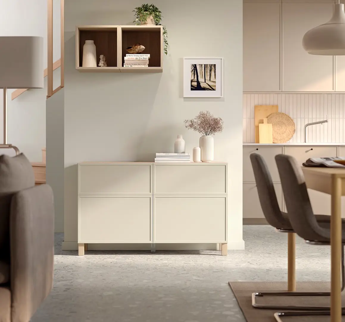 Тумба Ikea Besta/Krukmakare дверцы/ящики 120x42x74 (Бежевый/Имитация Состаренного Дуба)