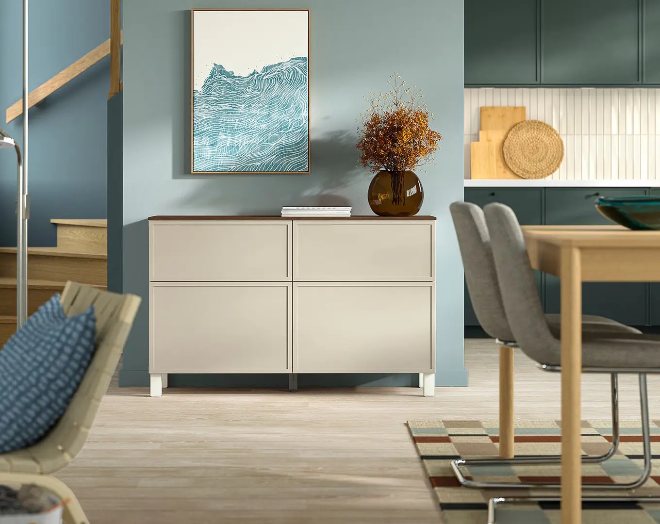 Тумба Ikea Besta/Krukmakare дверцы/ящики 120x42x75 (Бежевый/Под Орех)