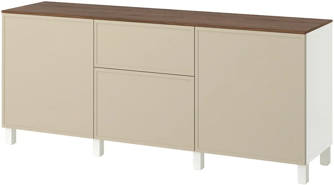 Tumba Ikea Besta/Krukmakare cu sertare 180x42x74 (Bej/Alb/Aspect Nuc) - 3