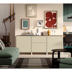 Tumba Ikea Besta/Krukmakare cu sertare 180x42x74 (Bej/Alb/Aspect Nuc)