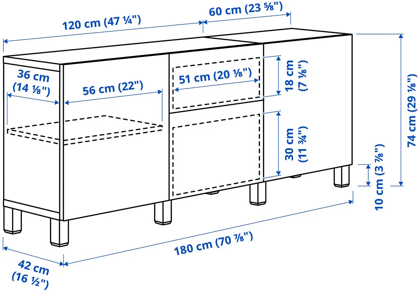 Tumba Ikea Besta/Krukmakare cu sertare 180x42x74 (Bej/Alb/Aspect Nuc) - 4
