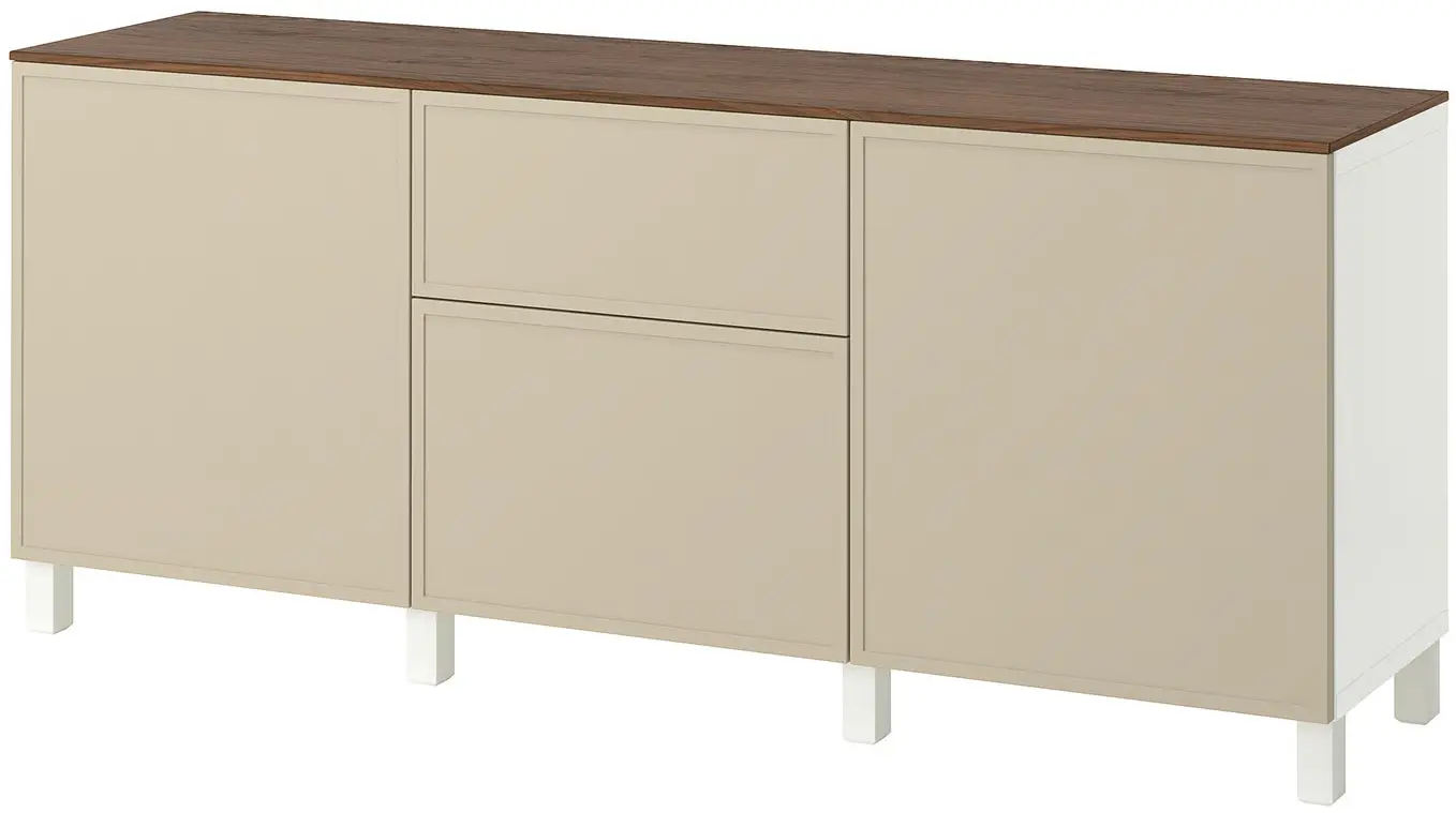 Тумба Ikea Besta/Krukmakare с ящиками 180x42x75 (Бежевый/Белый/Под Орех) - 3