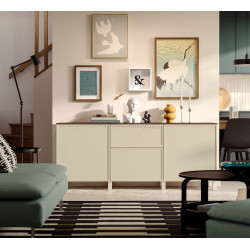 Tumba Ikea Besta/Krukmakare cu sertare 180x42x75 (Bej/Alb/Aspect Nuc)