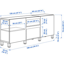 Тумба Ikea Besta/Krukmakare с ящиками 180x42x75 (Бежевый/Белый/Под Орех) Thumb