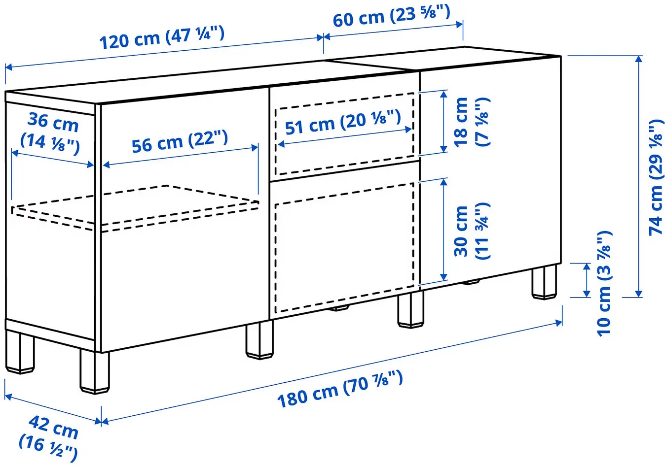 Тумба Ikea Besta/Krukmakare с ящиками 180x42x75 (Бежевый/Белый/Под Орех) - 4
