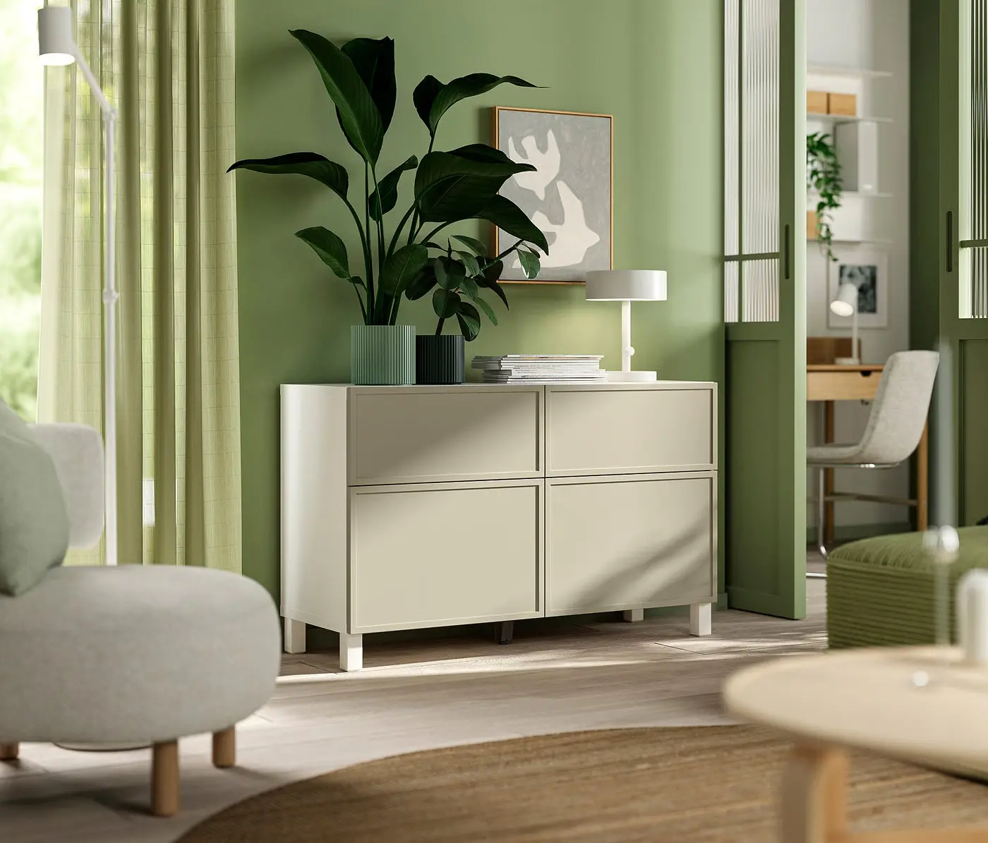 Тумба Ikea Besta/Krukmakare/Stubbarp дверцы/ящики 120x42x74 (Бежевый/Белый) - 2