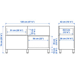 Тумба Ikea Besta/Krukmakare/Stubbarp дверцы/ящики 120x42x74 (Бежевый/Белый) Thumb