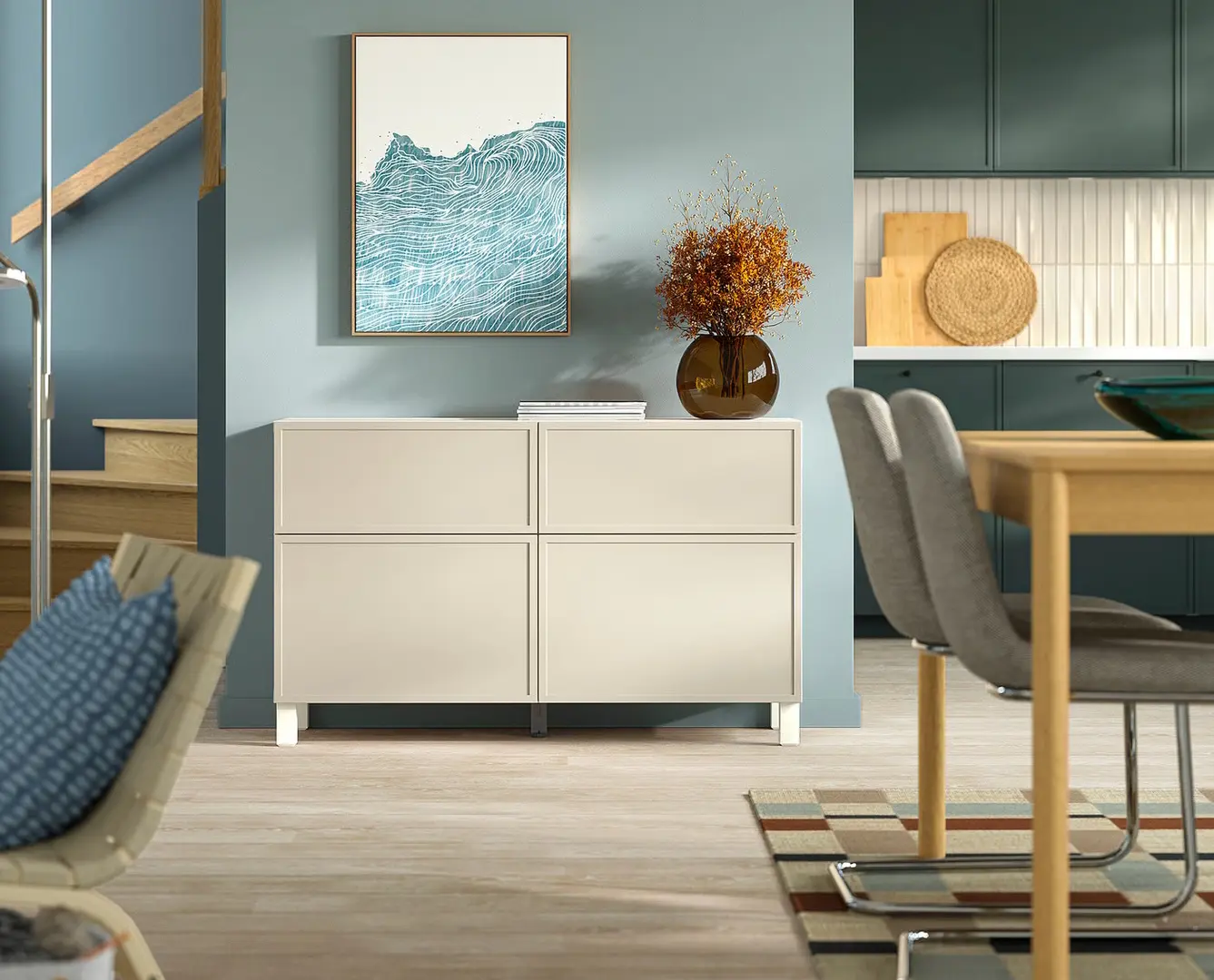 Тумба Ikea Besta/Krukmakare/Stubbarp дверцы/ящики 120x42x74 (Бежевый/Белый)