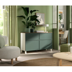 Tumba Ikea Besta/Krukmakare/Stubbarp usi/sertare 120x42x75 (Gri-Verde Inchis/Alb/Aspect Nuc) Thumb