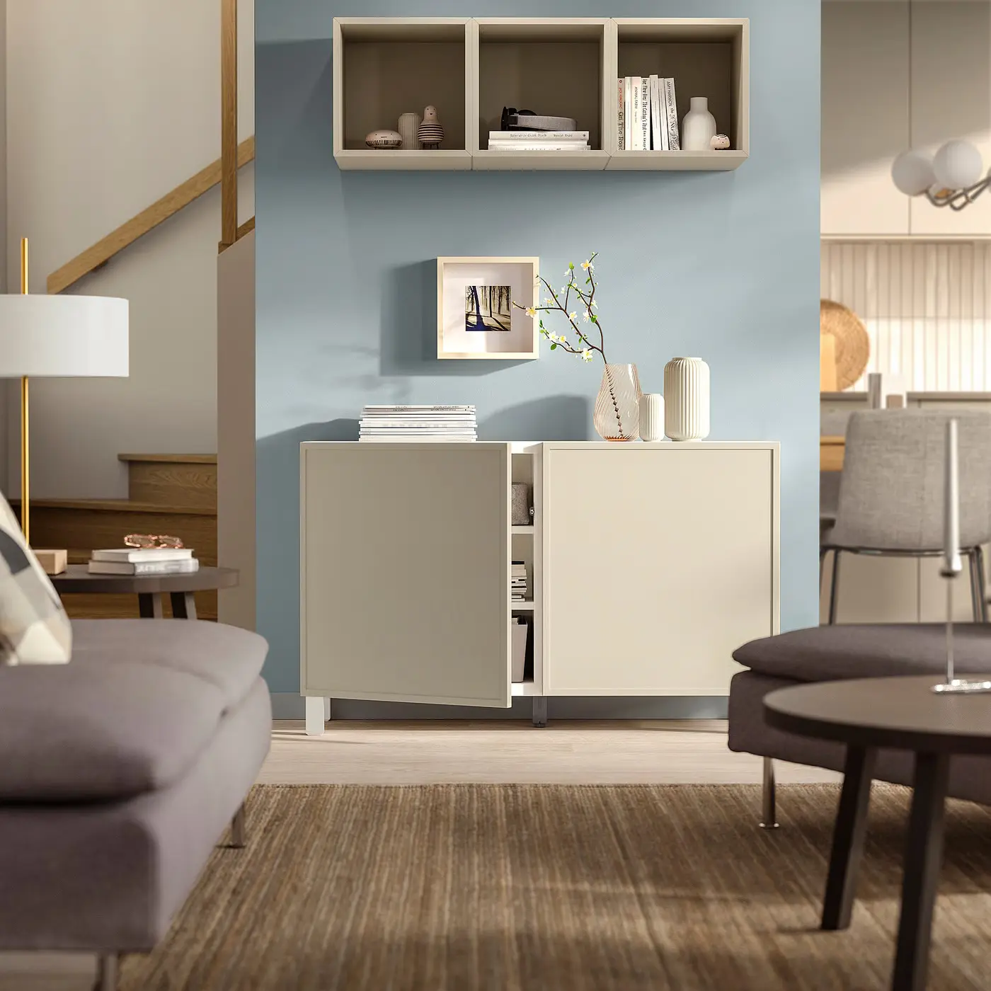 Tumba Ikea Besta/Krukmakare/Stubbarp cu usi 120x42x74 (Bej/Alb) - 2