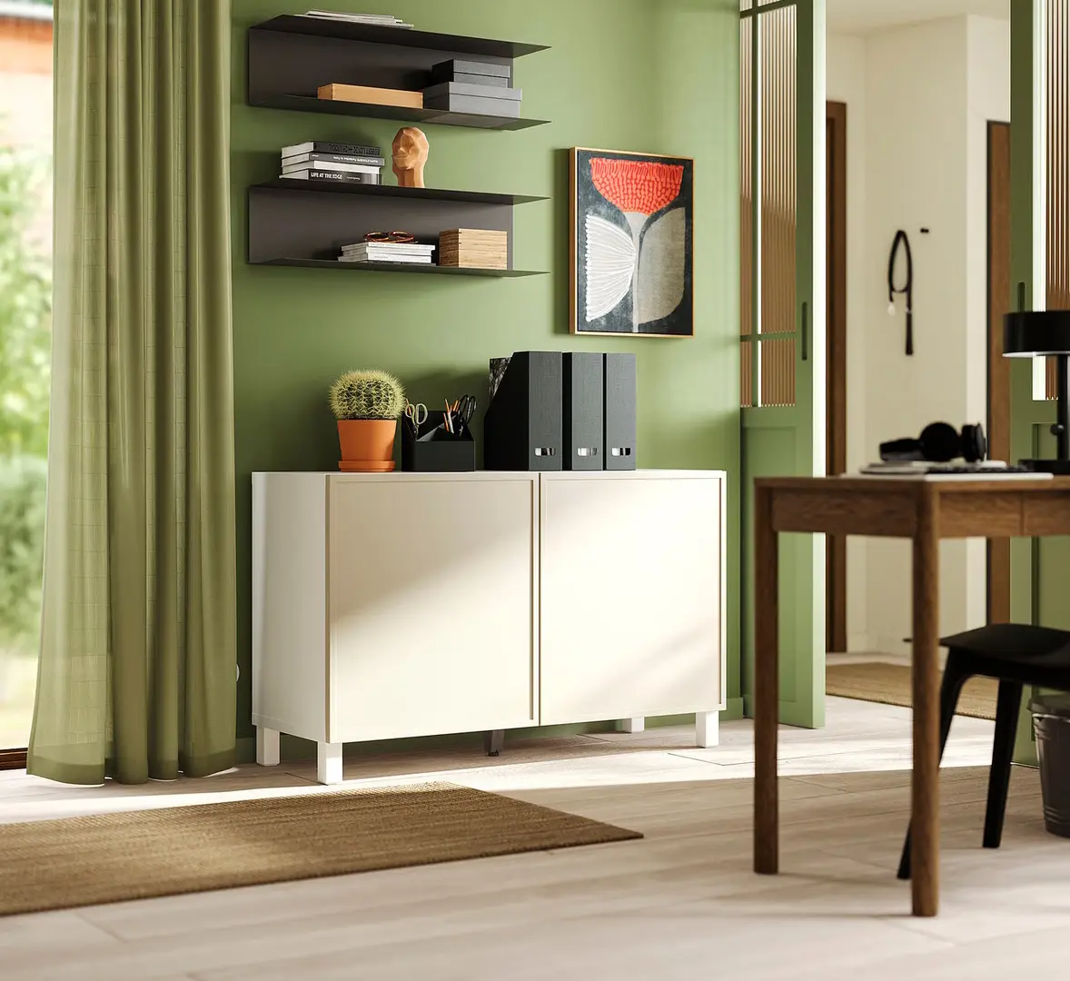 Tumba Ikea Besta/Krukmakare/Stubbarp cu usi 120x42x74 (Bej/Alb)