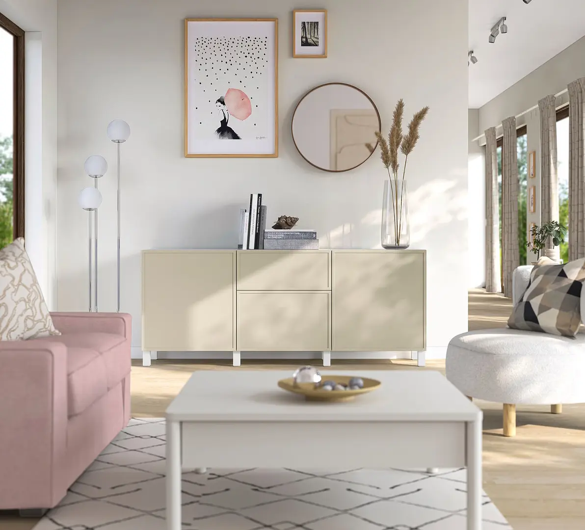 Тумба Ikea Besta/Krukmakare/Stubbarp с ящиками 180x42x74 (Бежевый/Белый)