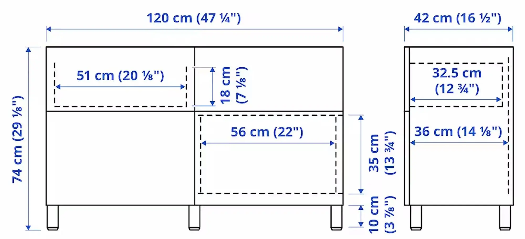Тумба Ikea Besta/Lappviken/Stubbarp дверцы/ящики/нажимные направляющие 120x42x74 (Белый) - 7