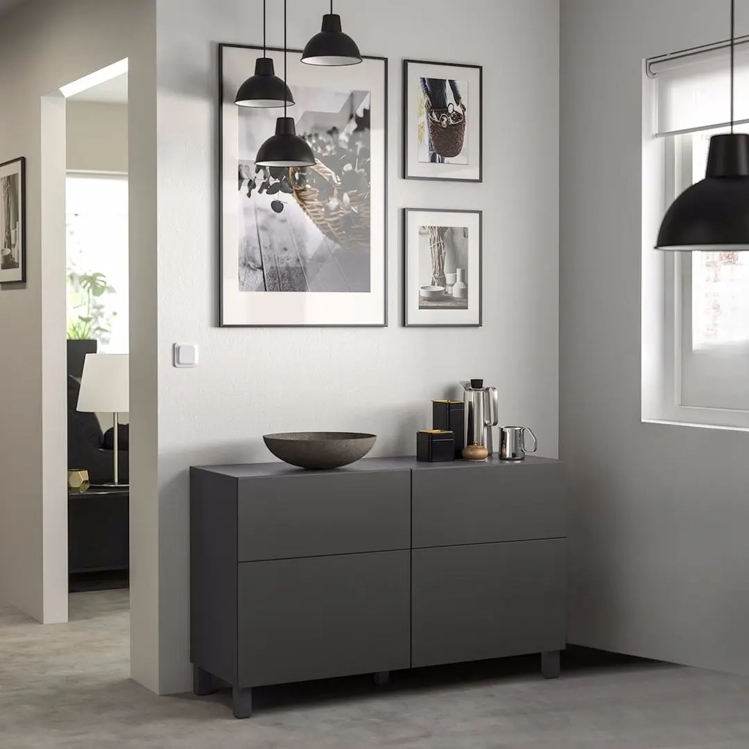 Tumba Ikea Besta/Lappviken/Stubbarp usi/sertare/deschidere apasare 120x42x74 (Gri Inchis)