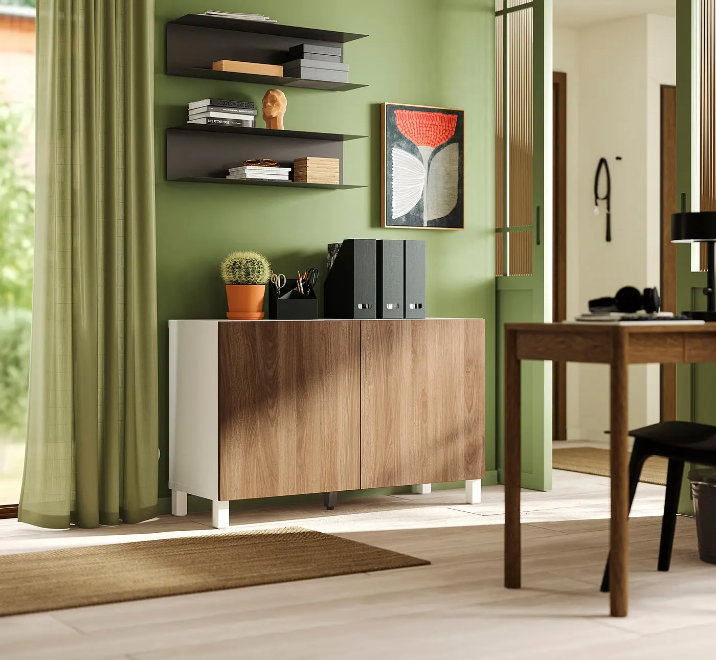 Tumba Ikea Besta/Lappviken/Stubbarp cu usi 120x42x75 (Aspect Nuc/Alb) - 2