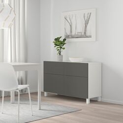 Tumba Ikea Besta/Lappviken/Stubbarp cu usi/sertare/deschidere apasare 120x42x74 (Alb/Gri Inchis)