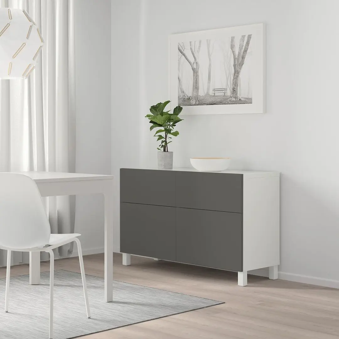 Tumba Ikea Besta/Lappviken/Stubbarp cu usi/sertare/deschidere apasare 120x42x74 (Alb/Gri Inchis)