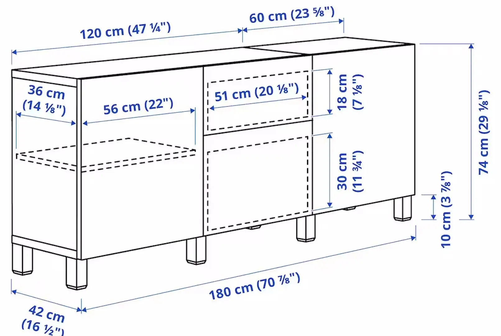 Тумба Ikea Besta/Lappviken/Stubbarp ящики/нажимные направляющие 180x42x74 (Темно-Серый) - 5