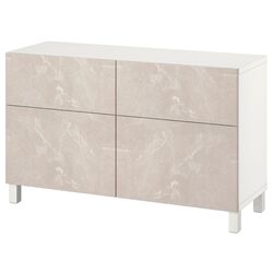 Tumba Ikea Besta deschidere apăsare 120x42x74 (Alb Bergsviken/Stubbarp/Bej Aspect Marmură)